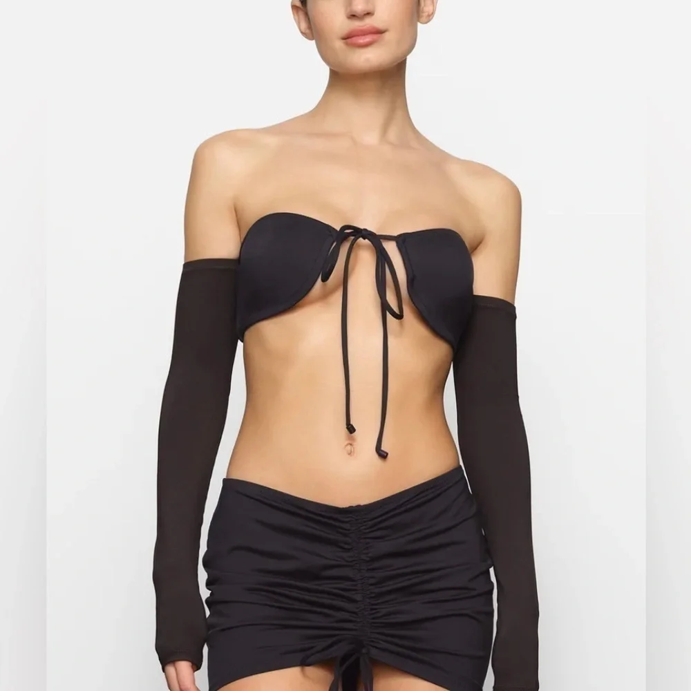 Skims Long Sleeve Off the Shoulder Bikini Top Womens Swimwear Size Large Onyx